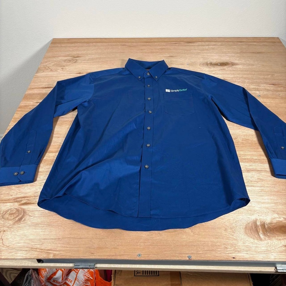 Red House Mens Non-Iron Button Down Shirt Blue Long Sleeve Simply Better Logo L